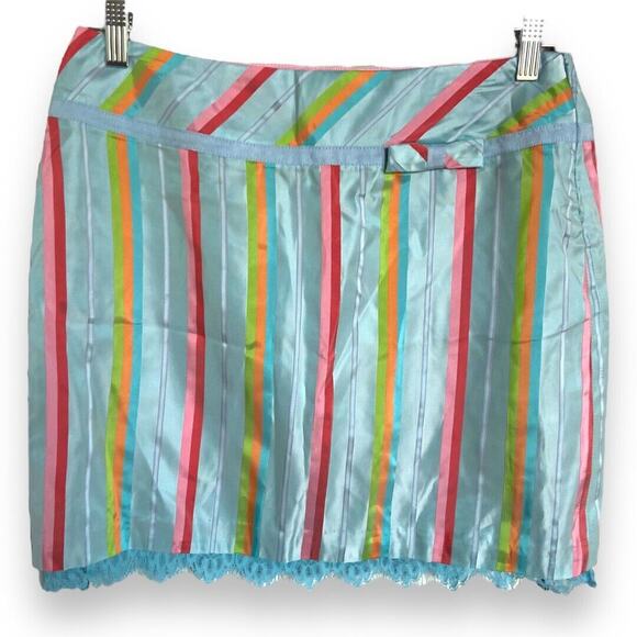 Rachelle Womens Skirt Sz 6 Blue Pink Orange Green Satin Striped Lace NEW - Picture 2 of 6